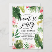 Wasserfarbe tropische Blütenrahmen Sweet 16 Party Einladung (Vorderseite)