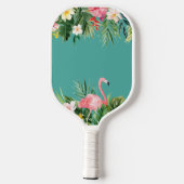 Wasserfarbe tropische Flamingo Aquamariner Name Pickleball Schläger (Rückseite)