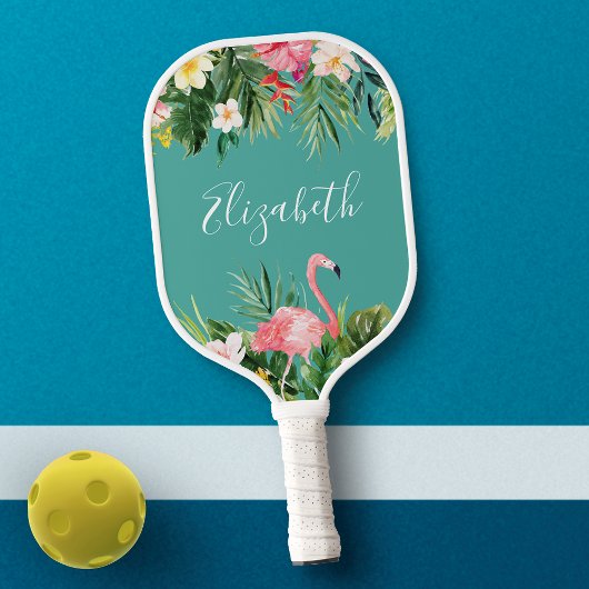 Wasserfarbe tropische Flamingo Aquamariner Name Pickleball Schläger