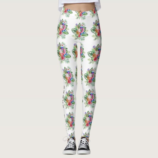 Wasserfarbe tropische Flora Exotic Beach Time Leggings (Vorderseite)