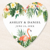 Wasserfarbe tropische florale Hochzeit Flamingo He Untersetzer (Vorderseite)