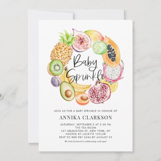 Wasserfarbe tropische Früchte Sommer Baby Sprinkle Einladung (Vorderseite)