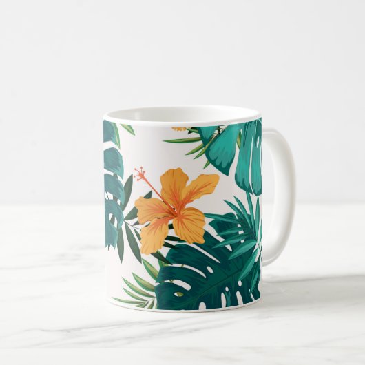 Wasserfarbe Tropische Palme, Hawaiischer Hibiskus Kaffeetasse (VorderseiteRechts)