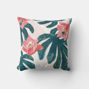 Wasserfarbe Tropische Palme, Hawaiischer Hibiskus Kissen