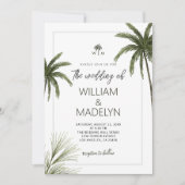 Wasserfarbe tropische Palmen Bäume Boho Hochzeit Einladung (Vorderseite)