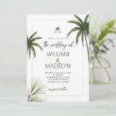 Wasserfarbe tropische Palmen Bäume Boho Hochzeit Einladung (Stehend Vorderseite)