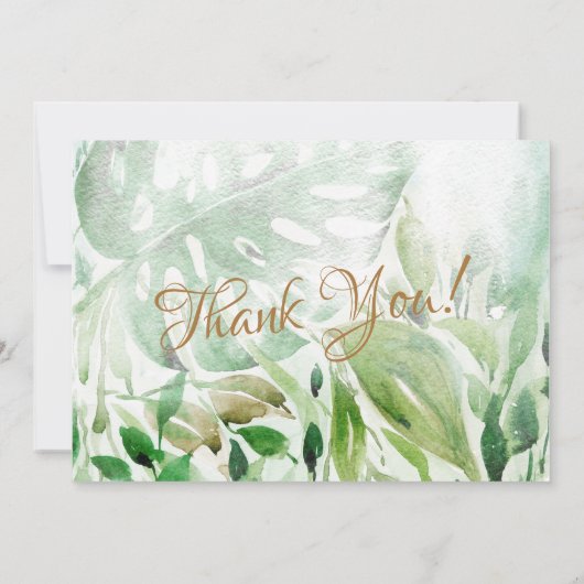 Wasserfarbe tropische Palmen Blätter Foto Dankeskarte (Rückseite)