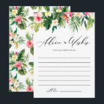 Wasserfarbe Tropische Pflanze Hochzeit Garland Hinweiskarte<br><div class="desc">Lassen Sie den Rentner stilvoll mit dieser individuell gestaltbaren Hochzeitsratenkarte ausklingen, die eine Aquarellgarage mit tropischen Blätter und Blume wie Palmenfronten, Bananenfischen, Hibiskus, Plumeria und vielem mehr bietet. Die Gäste können süße Ratschläge, Anregungen oder herzliche Wünsche für die Neuvermählten teilen. Das passende tropische Muster auf der Rückseite rundet das Aussehen...</div>