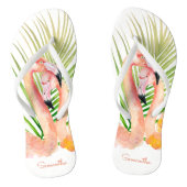 Wasserfarbe tropische rosa Flamingos mit Ihrem Nam Badesandalen (Fußbett)
