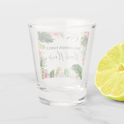 Wasserfarbe tropische Vegetation Bloral Beach Hous Schnapsglas (Rückseite)