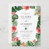 Wasserfarbe tropische Vegetation Hochzeit Einladun Einladung (Vorderseite)