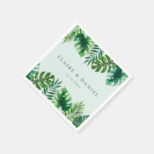 Wasserfarbe tropische Vegetation Minze Grüne Hochz Serviette (Ecke)