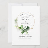 Wasserfarbe tropische Vegetation Strand Hochzeit Save The Date (Vorderseite)