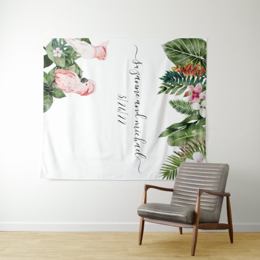 Wasserfarbe Tropische Vögel Rosa Kalligrafie Wandteppich (Beispiel (Horizontal))