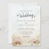 Wasserfarbe tropischer Strand Seashells Hochzeit Einladung (Vorderseite)