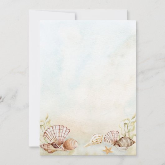 Wasserfarbe tropischer Strand Seashells Hochzeit Einladung (Rückseite)