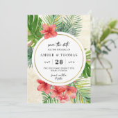 Wasserfarbe Tropisches Blattwerk Save the Date Kar (Stehend Vorderseite)