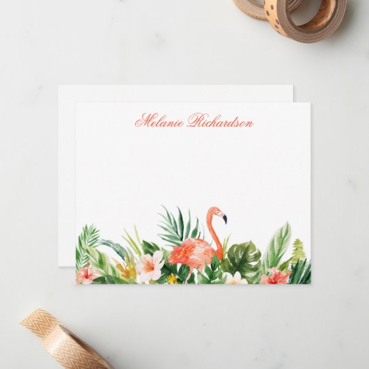 Wasserfarbe Tropisches Flamingo Coral Mitteilungskarte (Vorderseite/Rückseite Beispiel)