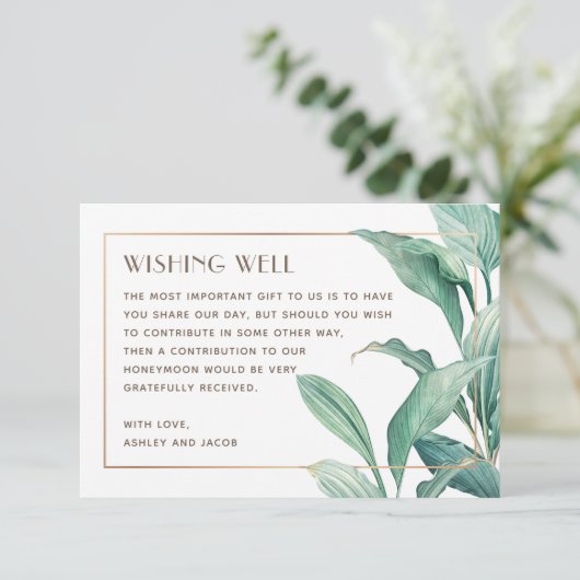 Wasserfarbe Tropisches Grün Hochzeit wünschenswert Begleitkarte (Stehend Vorderseite)