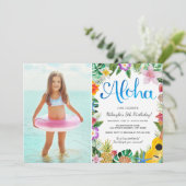 Wasserfarbe Tropisches Luau | Foto Birthday Party Einladung (Stehend Vorderseite)
