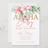 Wasserfarbe tropisches Rosa Blütendusche Aloha Bab Einladung (Vorderseite)