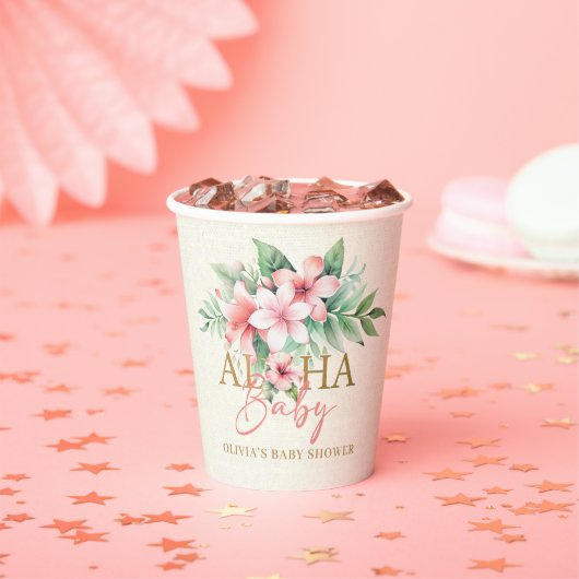 Wasserfarbe tropisches Rosa Blütendusche Aloha Bab Pappbecher (Insitu)