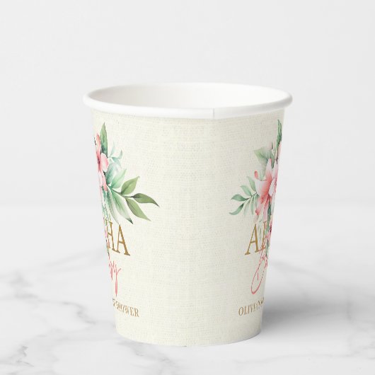 Wasserfarbe tropisches Rosa Blütendusche Aloha Bab Pappbecher (Rechts)