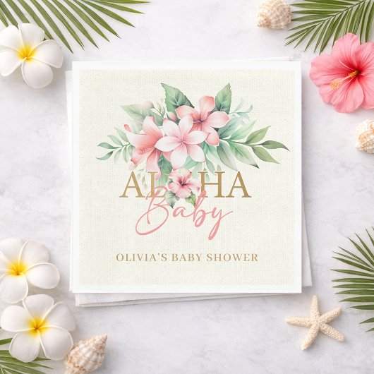 Wasserfarbe tropisches Rosa Blütendusche Aloha Bab Serviette