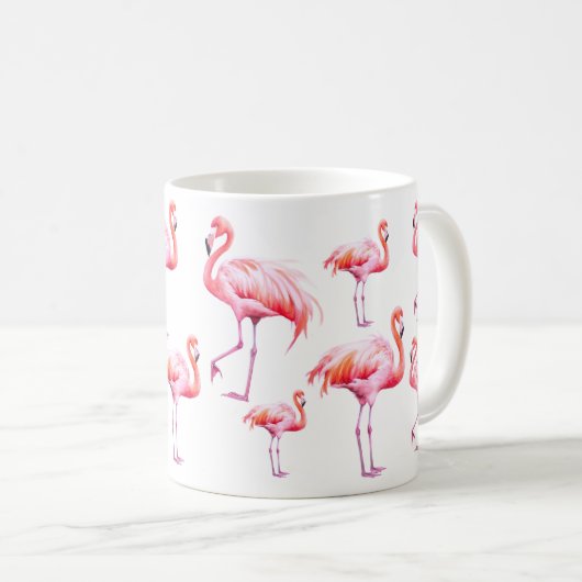 Wasserfarbe Tropisches rosa Flamingo Party Kaffeetasse (VorderseiteRechts)