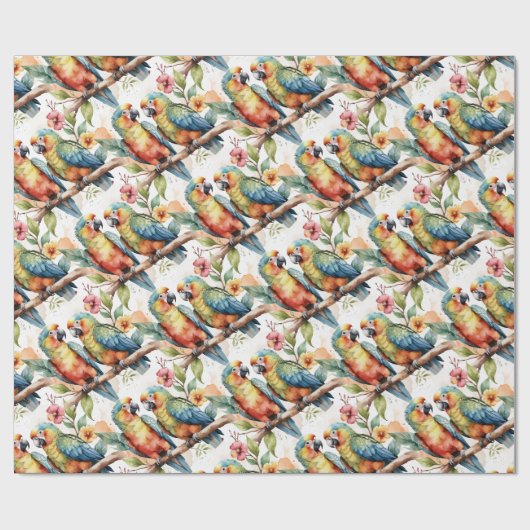 Wasserfarbe Tropisches Thema Parrot Bird Couple Geschenkpapier (Flach)