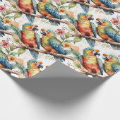 Wasserfarbe Tropisches Thema Parrot Bird Couple Geschenkpapier (Ecke)