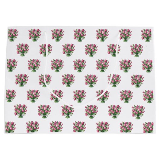 Wasserfarbe Tulip Bouquet Blumenmuster Große Geschenktüte (Vorderseite)