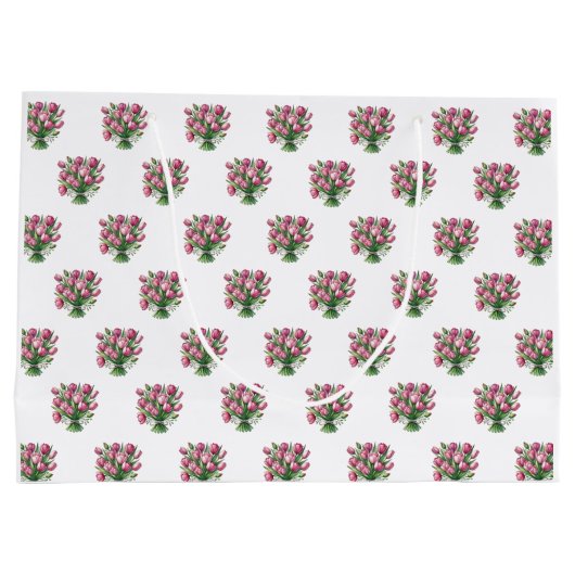 Wasserfarbe Tulip Bouquet Blumenmuster Große Geschenktüte (Rückseite)