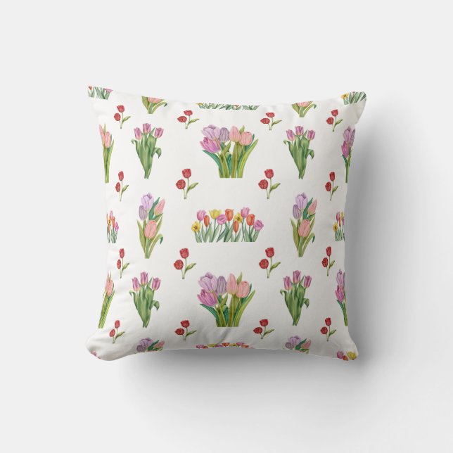 Wasserfarbe Tulip Druckmuster Kissen (Vorderseite)