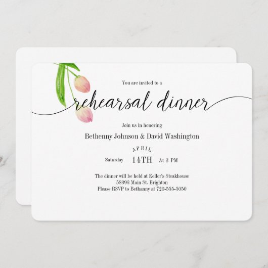 Wasserfarbe Tulip Probe Abendessen Einladung (Vorne/Hinten)