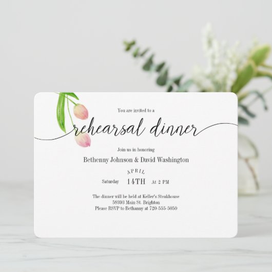 Wasserfarbe Tulip Probe Abendessen Einladung (Stehend Vorderseite)