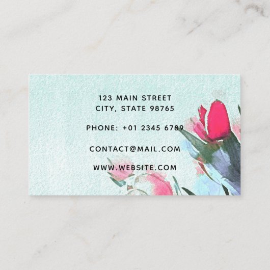 Wasserfarbe Tulips Bouquet Illustration Florist Visitenkarte (Rückseite)