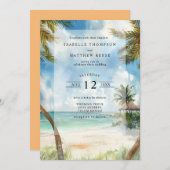 Wasserfarbe Tulum Tropical Beach Hochzeit Einladung (Vorne/Hinten)