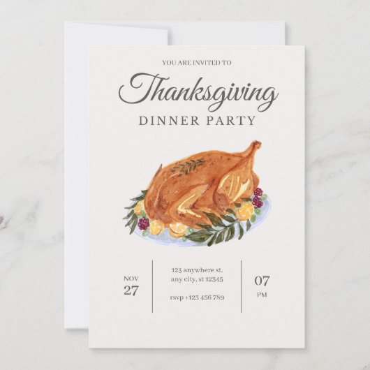 Wasserfarbe Türkei Erntedank Abendessen Einladung (Vorderseite)