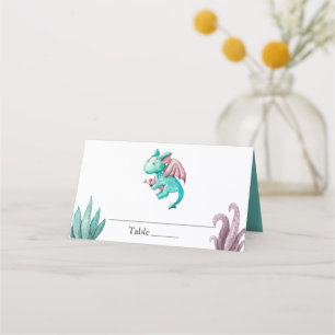 Wasserfarbe Türkis Dragon Magical Baby Dusche Platzkarte