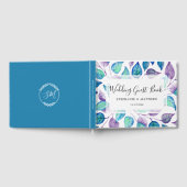 Wasserfarbe Türkis Lila gestrichene Blätter Hochze Gästebuch (Voll)