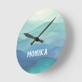 Wasserfarbe Türkis Navy Blue Ombre Layered Runde Wanduhr (Winkel)