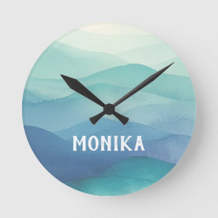 Wasserfarbe Türkis Navy Blue Ombre Layered Runde Wanduhr