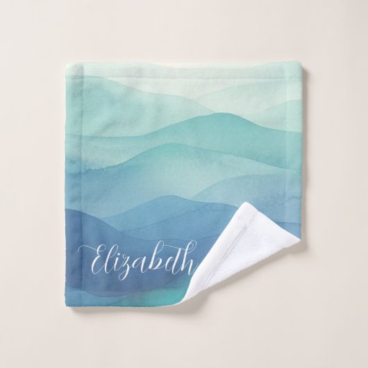 Wasserfarbe Türkis Navy Blue Ombre Wasserfarbe Badhandtuch Set (Waschlappen)