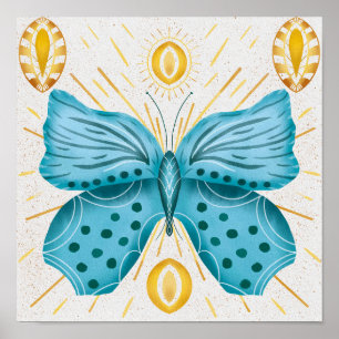 Wasserfarbe Türkis Schmetterling Sonne Himmelfahrt Poster