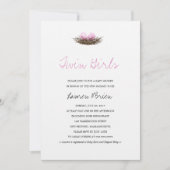 Wasserfarbe Twin Girls Bird's Nest Baby Shower Einladung (Vorderseite)