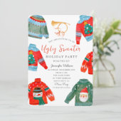 Wasserfarbe Ugly Sweater Feiertag Party Einladung (Stehend Vorderseite)