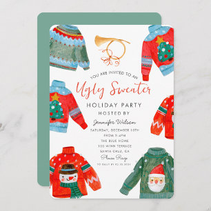 Wasserfarbe Ugly Sweater Feiertag Party Einladung