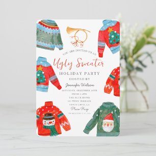 Wasserfarbe Ugly Sweater Feiertag Party Einladung