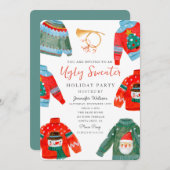 Wasserfarbe Ugly Sweater Feiertag Party Einladung (Vorne/Hinten)